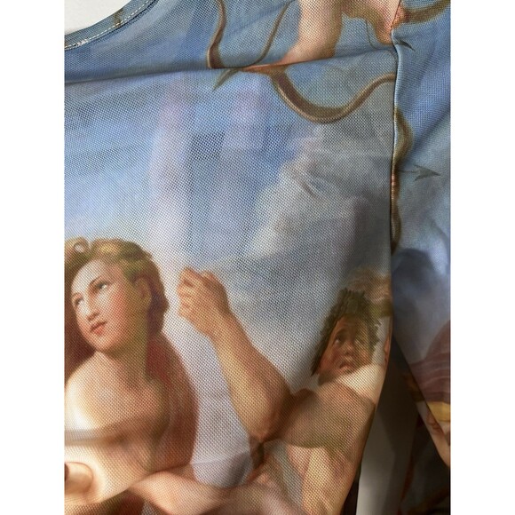 Forever 21 Ladies Crop Sheer Top Stretchy Renaissance Painting Long Sleeve Small - Picture 8 of 9